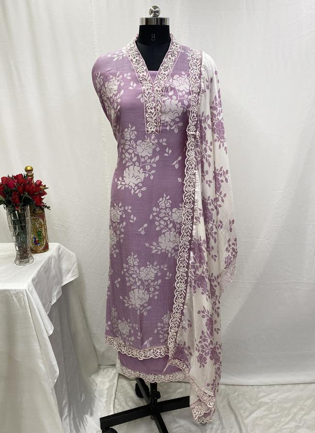 Muslin Pink Casual Wear Embroidery Work Dress Material